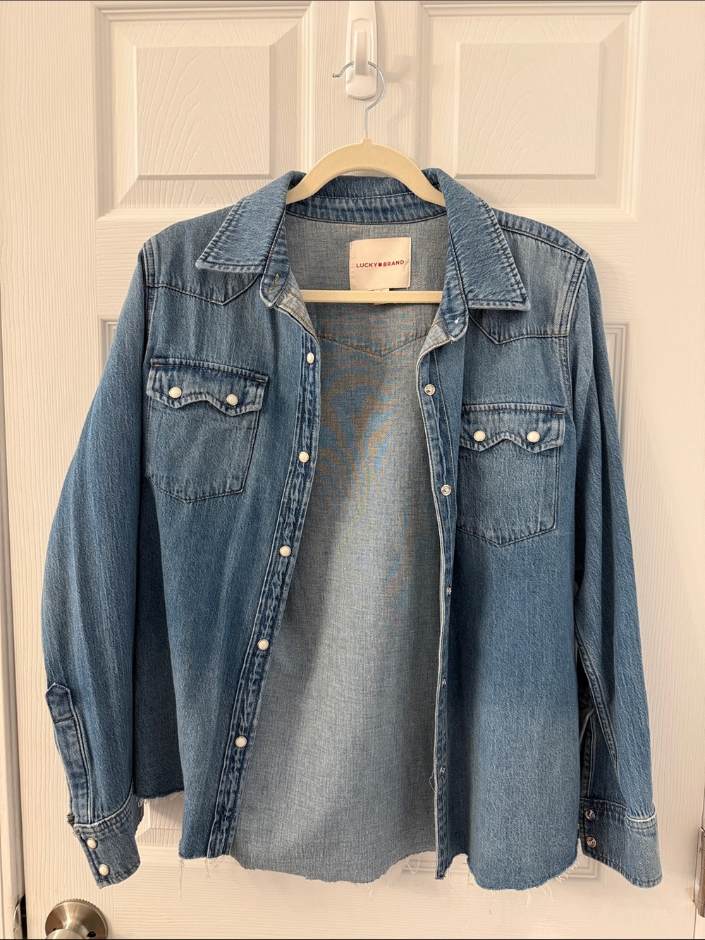 Lucky Brand Medium Blue Denim Snap-Front Shirt Jacket